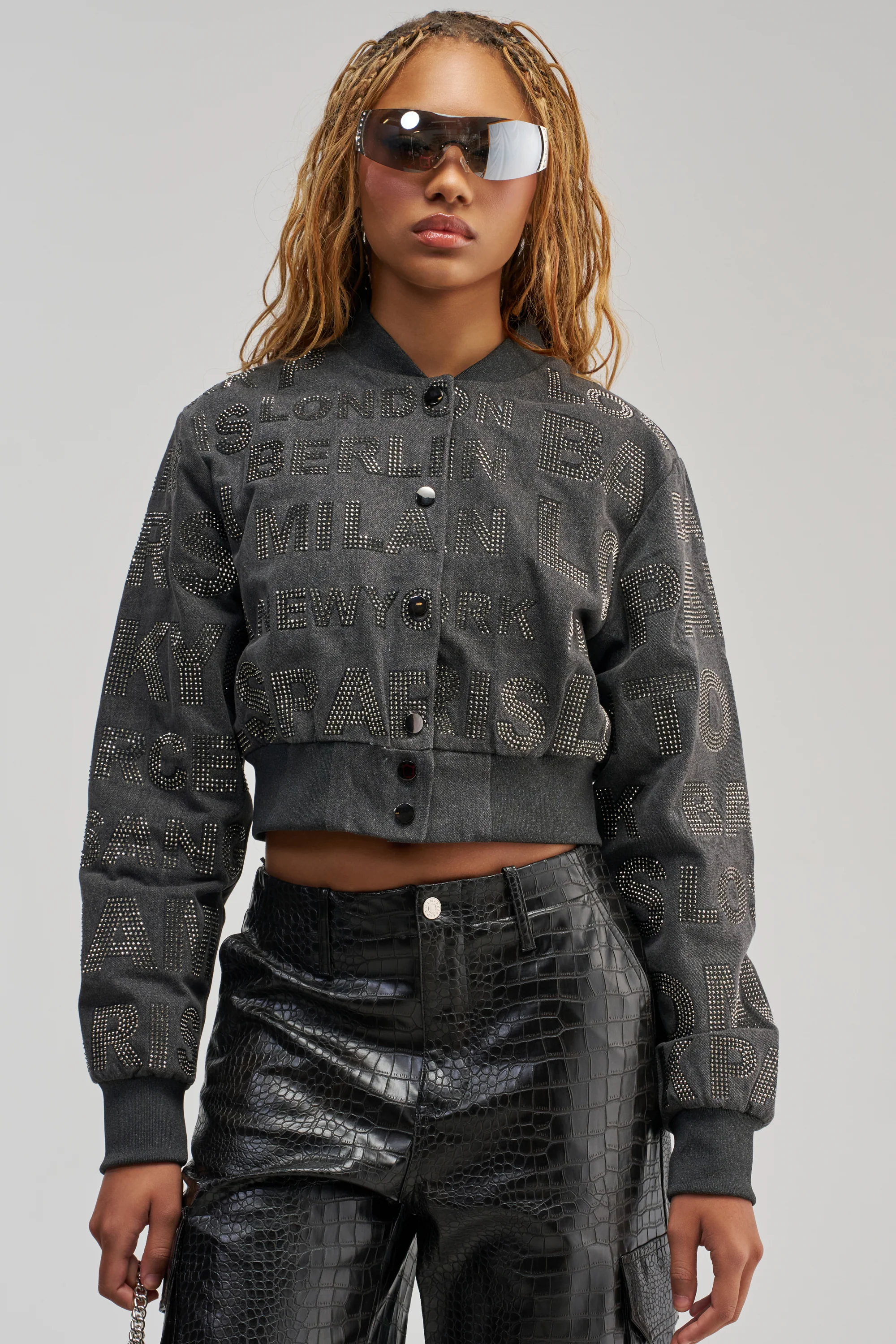 CATCHING FLIGHTS RHINESTONE BOMBER - Akira Store