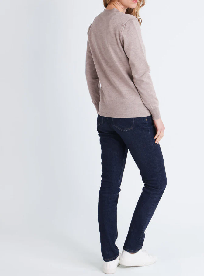 Pull femme col montant en laine mérinos Beige Sable