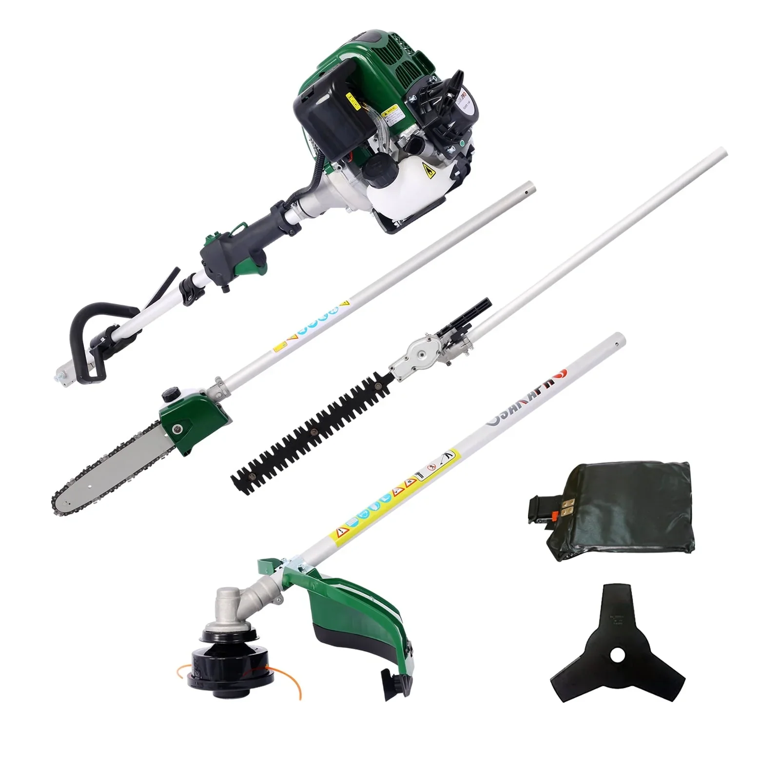 Buyweek 4 in 1 Multi-Functional Trimming Tool, 31CC 4-Cycle Garden Tool System with Gas Pole Saw, Hedge Trimmer, Grass Trimmer, and Brush Cutter EPA Compliant