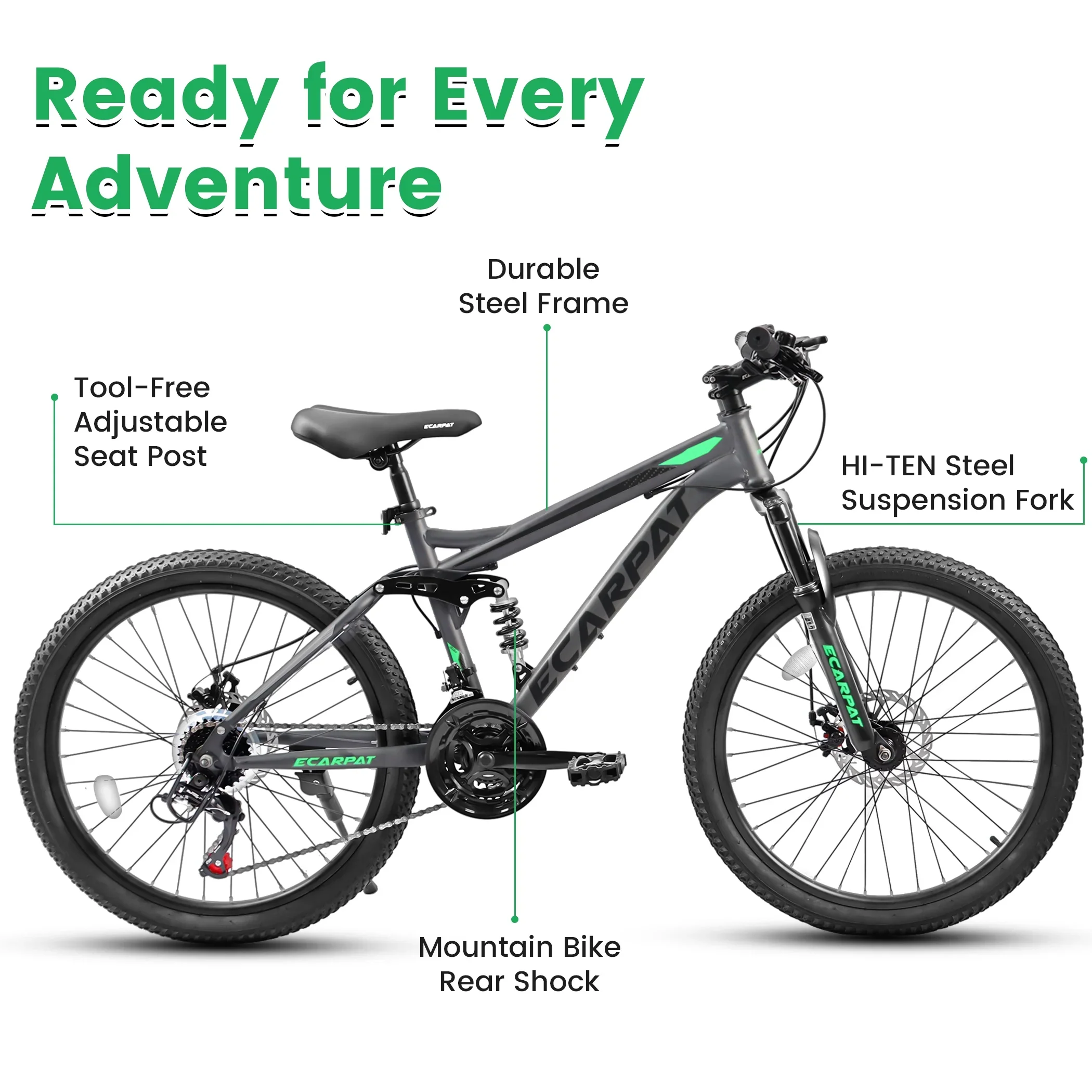 27.5 Inch Mountain Bike , Dual Full Suspension 21-Speed Disc Brakes Thumb Shifter,Carbon Steel Frame Mountain Bike, Mens Womens Trail Commuter City Bicycles