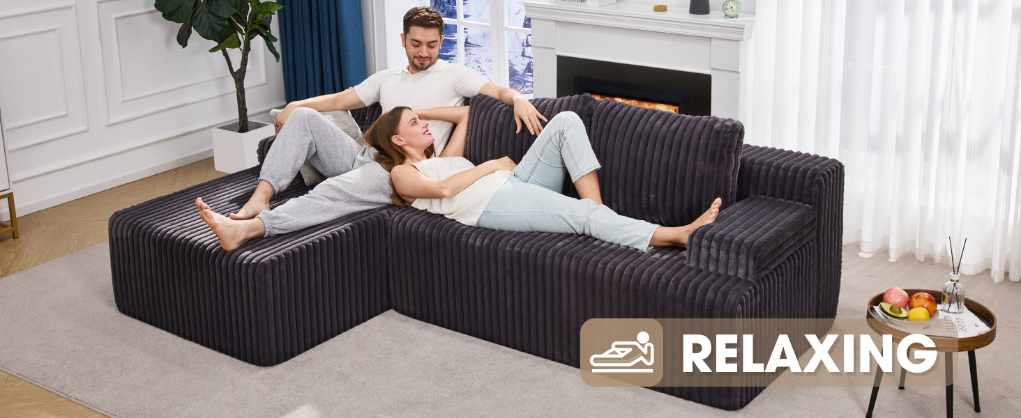 couple lay on sectional sofa