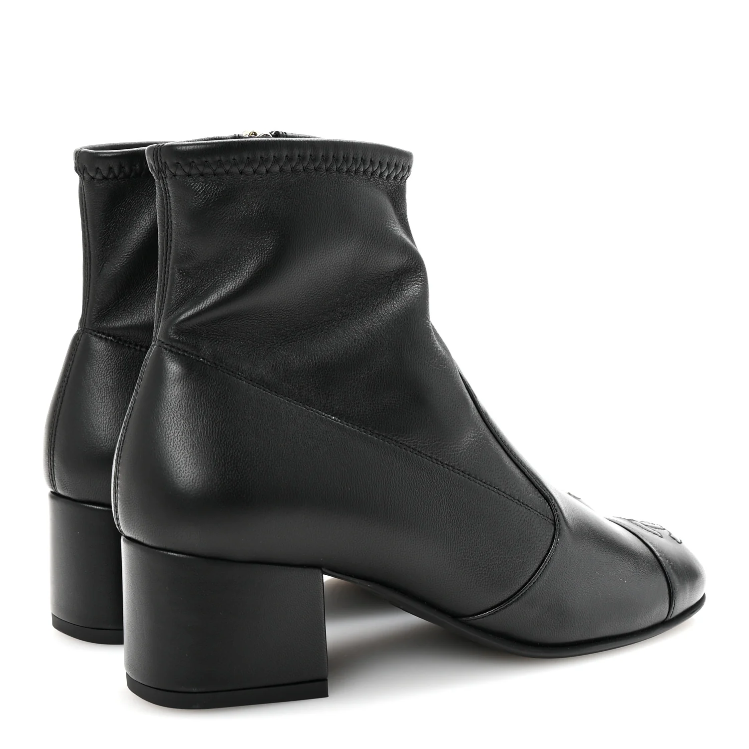 Stretch Lambskin Cap Toe CC Short Boots 35 Black