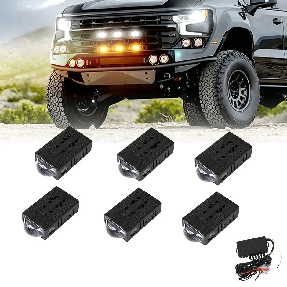 Multi-Mode Smart Control Module LED Grille Light Kit 21mm 1-to-4/6 Dual-Color White/Yellow LED System with Custom Brackets for Offroad Truck UTV