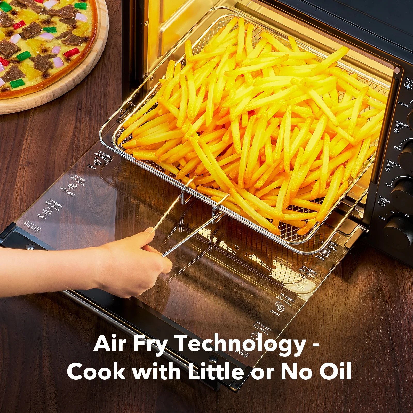 34 QT Super-Large Air Fryer, Oil-Less Air Fryer Toaster Oven Combo with Pizza, Warm, Broil, Toast, Bake, Air Fry, 5 Functions Black - Image 6