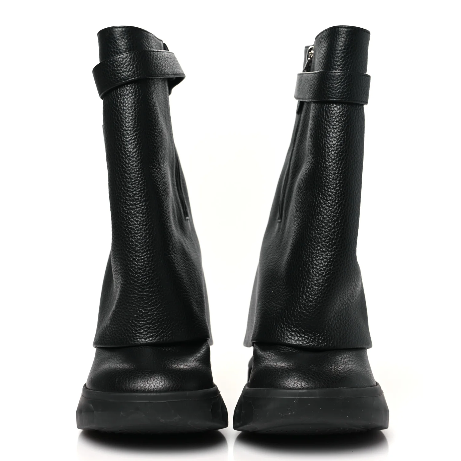 Grained Calfskin Shark Lock Biker Ankle Boots 36 Black
