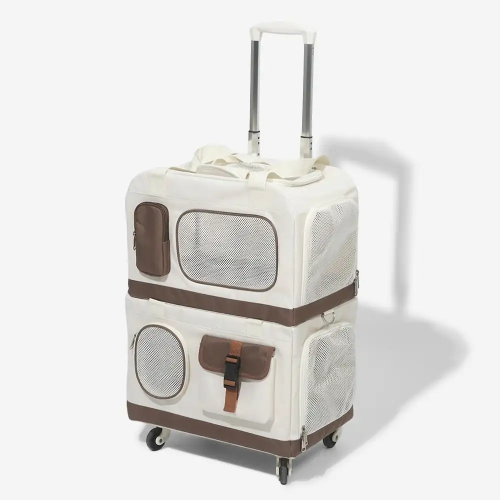 Travel Carrier Double-Layer Foldable Cat Bag with Detachable Trolley