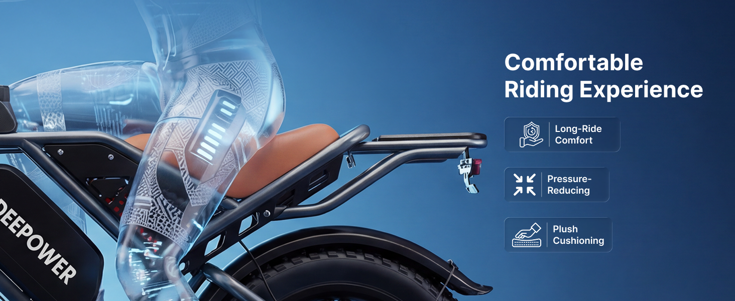 featuring long-ride comfort. pressure reduction. and plush cushioning.