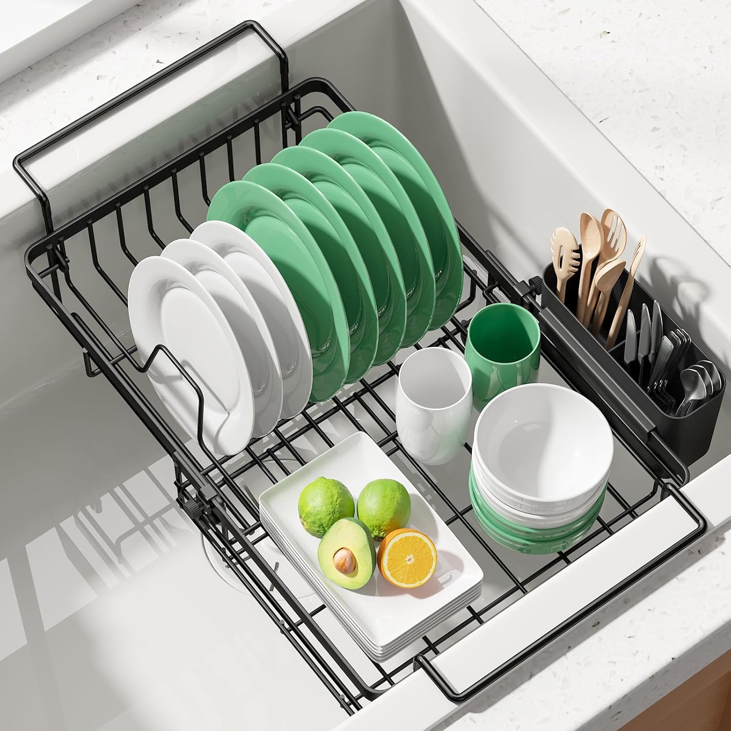Kitsure Expandable in-Sink or Over-Sink Dish Drying Rack, Large, Black
