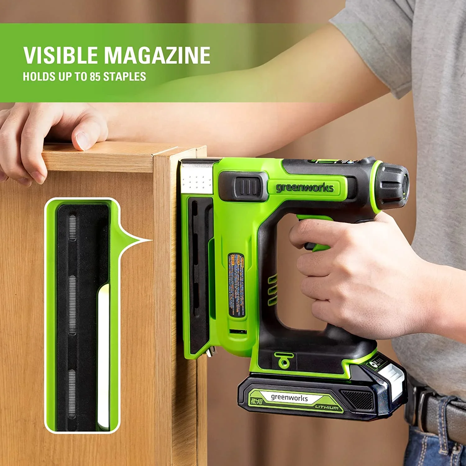 Greenworks 24V 3/8 Crown Stapler with 2Ah Battery & 2A Charger