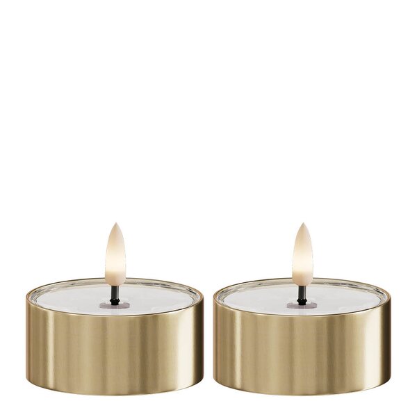 LED metallic telys for inne-og utendørs 6,7x3,1 cm 2 stk gull