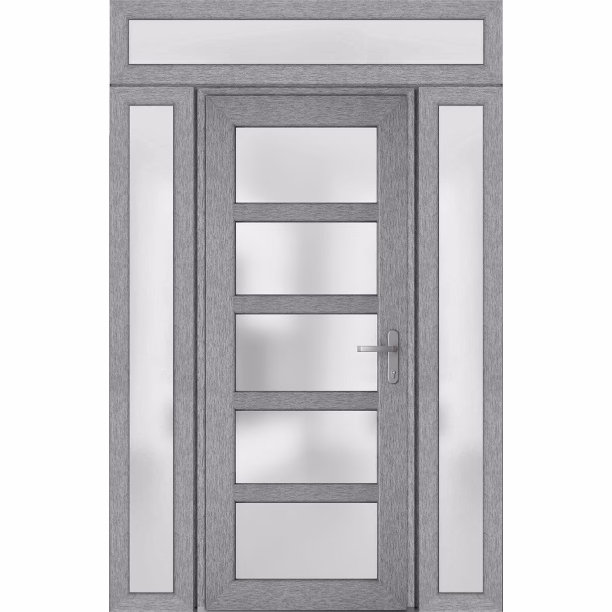 Front Exterior Prehung Metal - Plastic Door Frosted Glass / Manux 8002 Grey Ash / 2 Side and Top Window / Office Commercial and Residential Doors Entrance Patio Garage 60