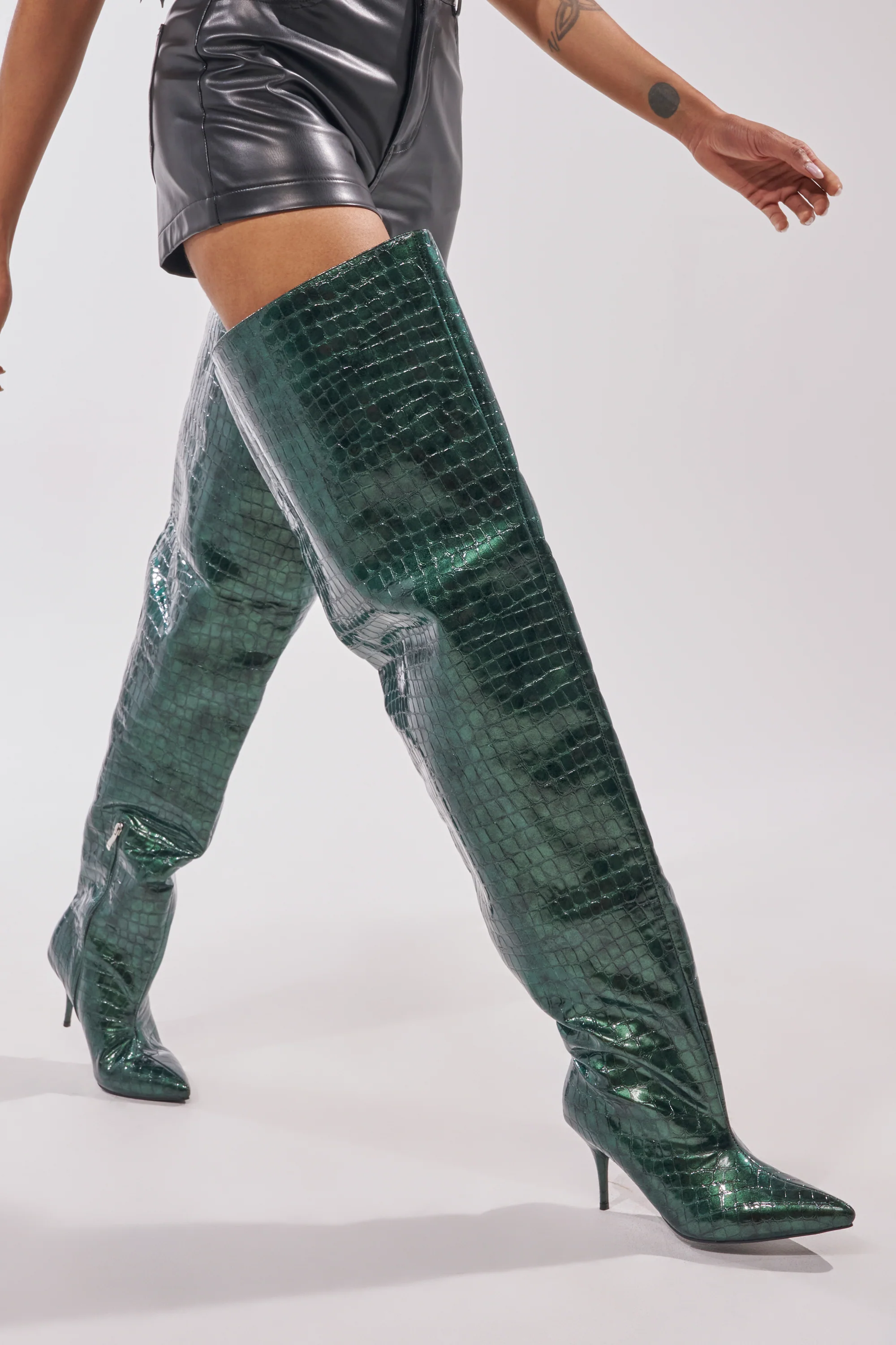AZALEA WANG HALINA DARK GREEN CROC STILETTO BOOT - Akira Store