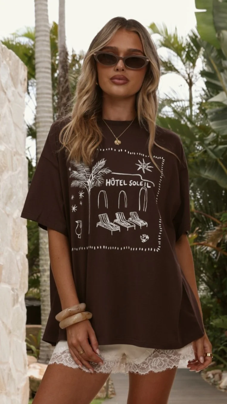 Hotel Soleil Oversized T-Shirt - Chocolate