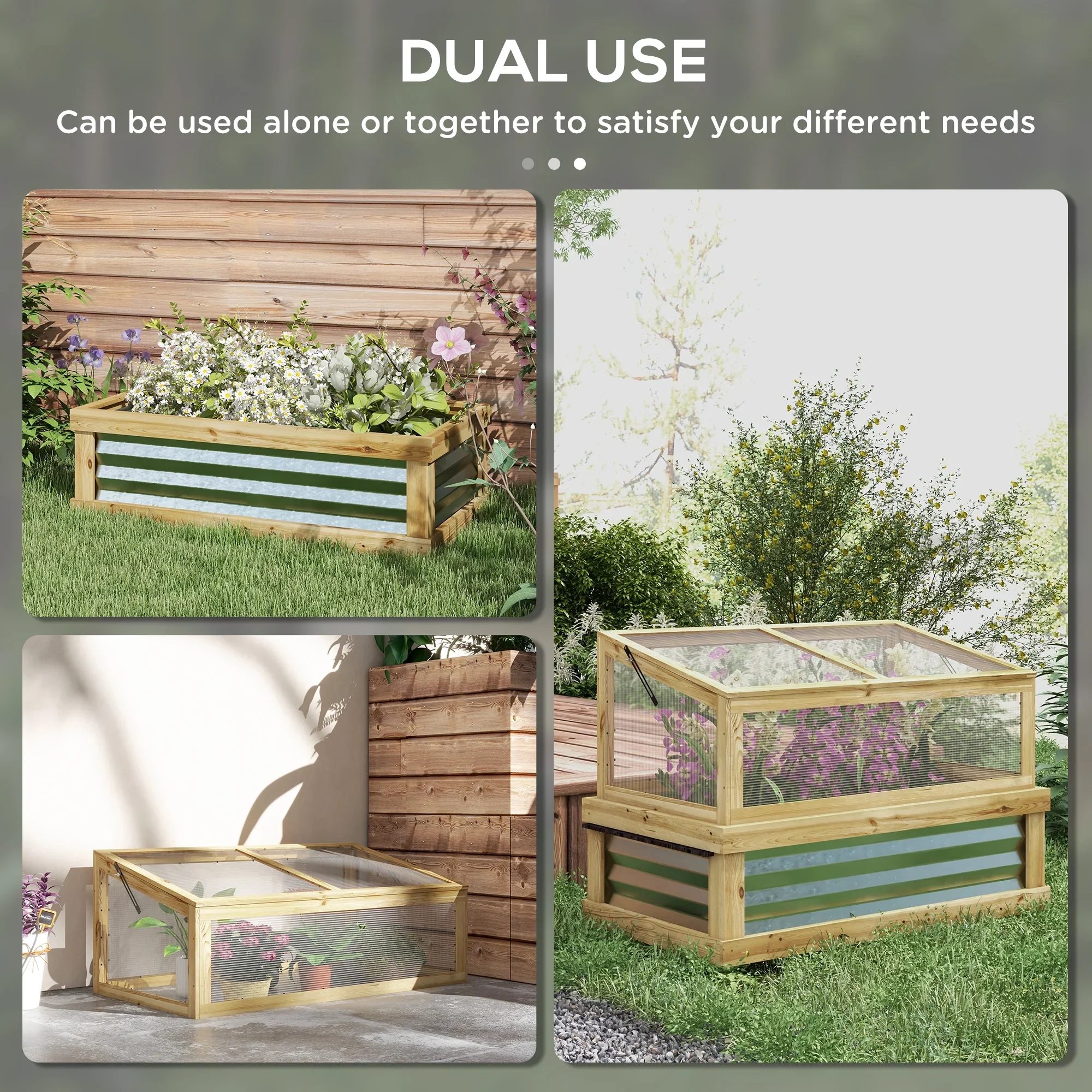 Outsunny Raised Garden Bed with Wooden Cold Frame, 41 x 22.5 x 28.25