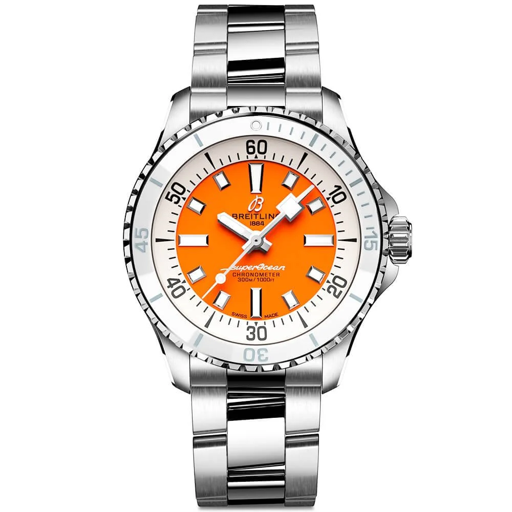 [Super Clone]【Free Shipping】BREITLINGSuperocean 36mm Orange Dial Ladies Automatic Bracelet Watch