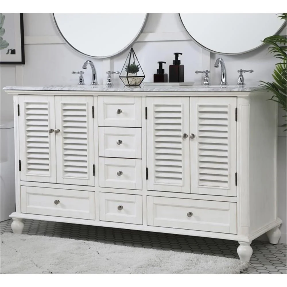 60 inch Double Bathroom Vanity in Antique White(Antique White) - Image 2