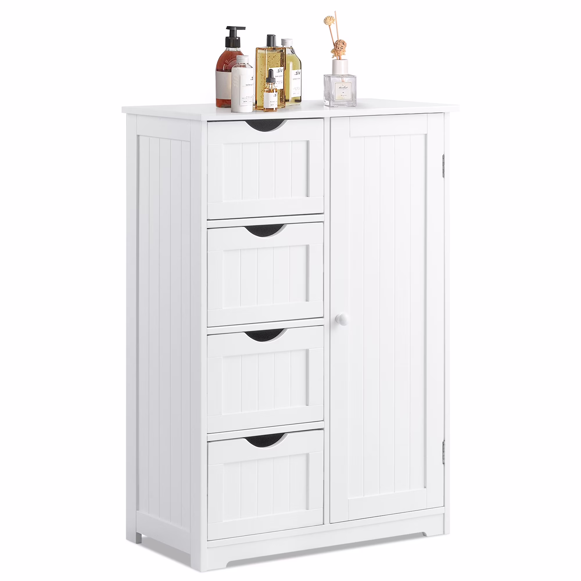 Bathroom Storage Wooden 4 Drawer Cabinet Cupboard 2 Shelves Free Standing White(White)