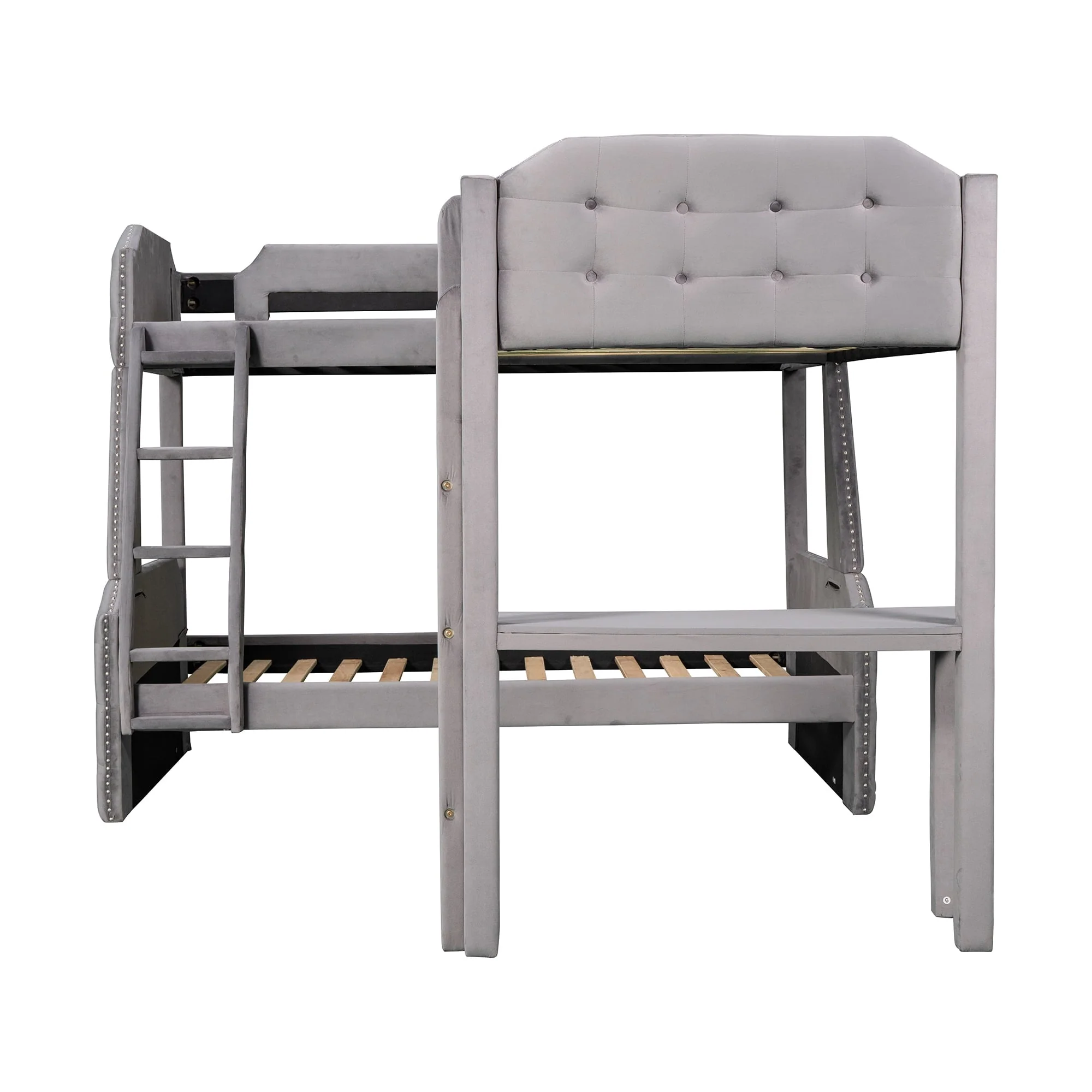 Upholstery L Shaped Twin over Full Bunk Bed and Twin Loft Bed with Desk for Kids Bedroom, Gray Image 8