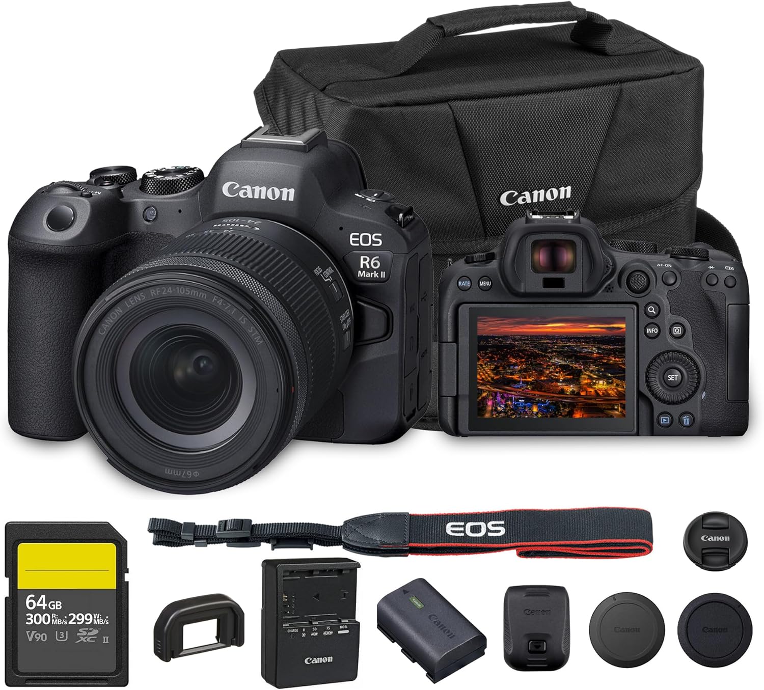 Canon EOS R6 Mark II Mirrorless Camera with RF 24-105mm f/4-7.1 is STM Lens | 24.2MP Full-Frame CMOS Sensor  4K 60p Video  Dual Pixel CMOS AF II with Shoulder Bag and 64GB Card