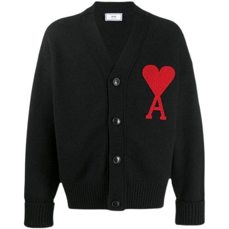 AMI PARIS ハートプリント 男女兼用 ニットセーター カーディガン