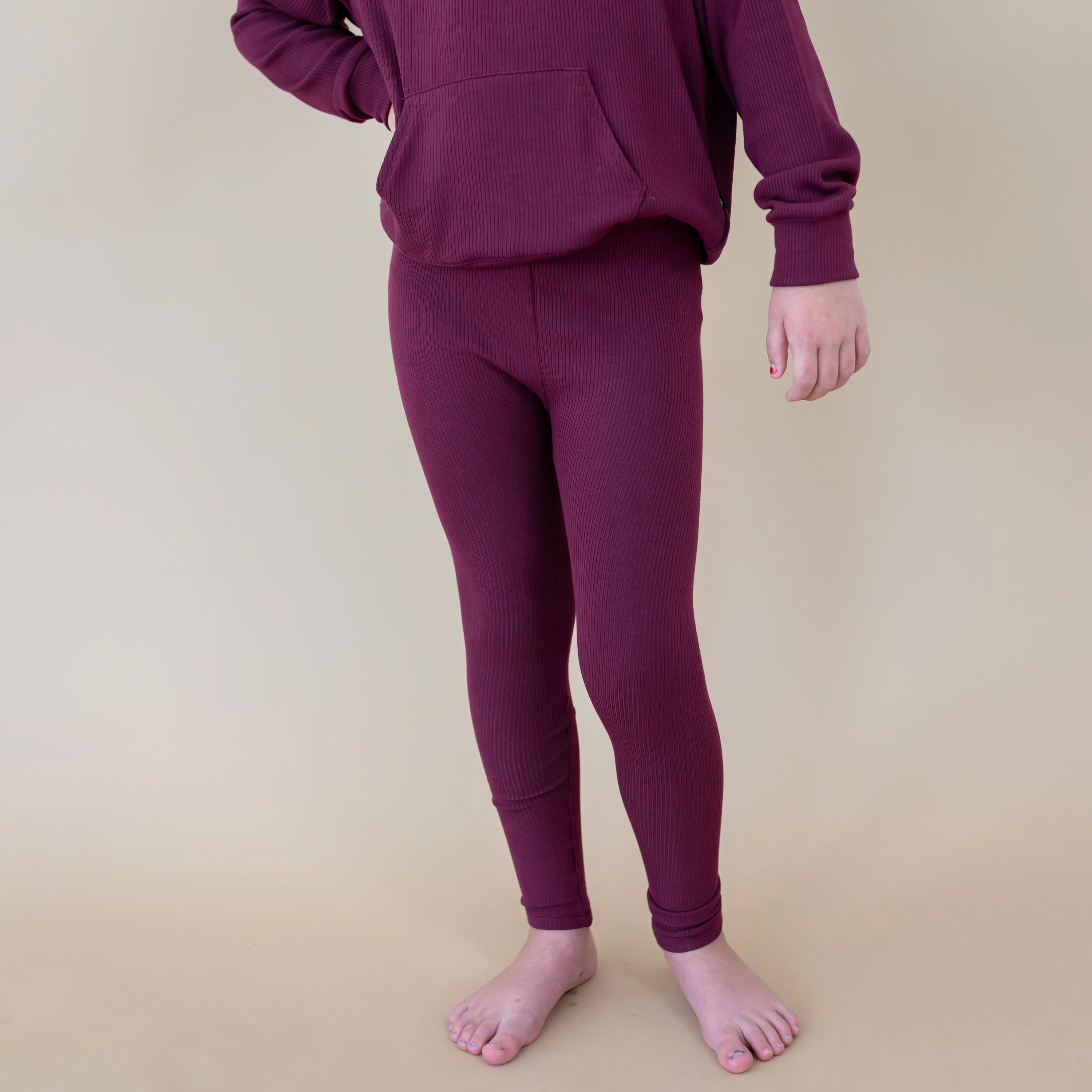 Ribbed Leggings in Burgundy