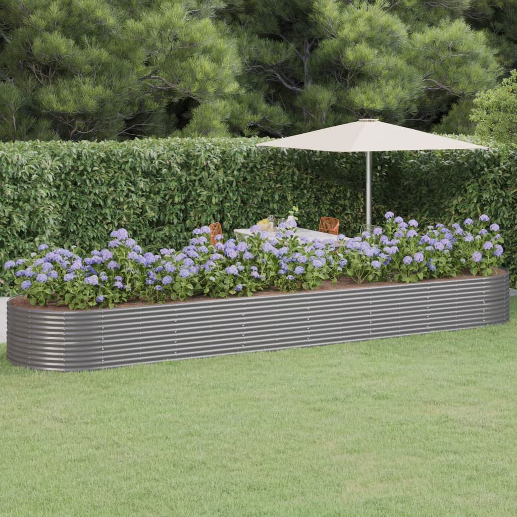 vidaXL Garden Raised Bed Gray 144.5x55.1x26.8 Powder-coated Steel