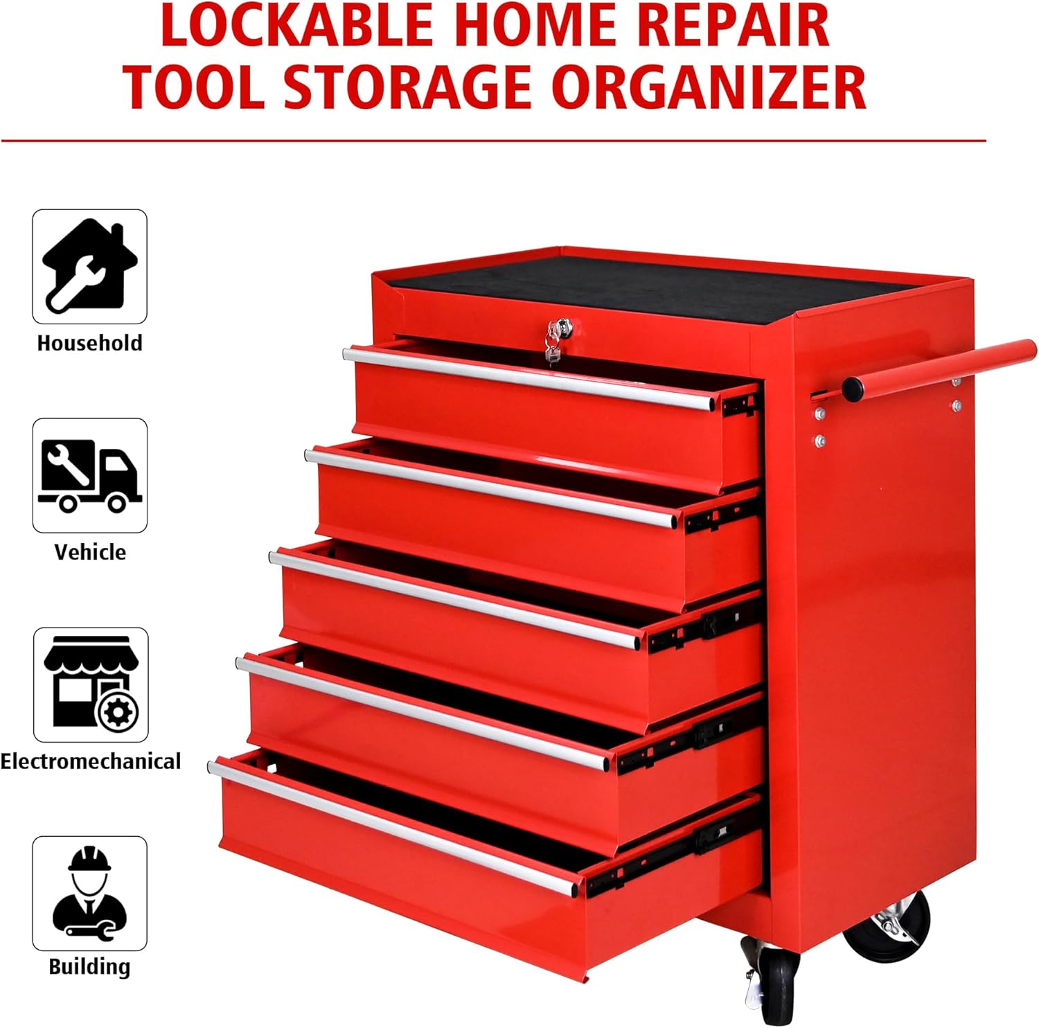 Dsstyles Tool Chests, 5 - Drawer Rolling Tool Storage Cabinet with Detachable Tray, Multi - Functional Handles, Adjustable Shelves, Secure Locking System, Heavy - Duty Wheels, Ideal for Garage, Workshop
