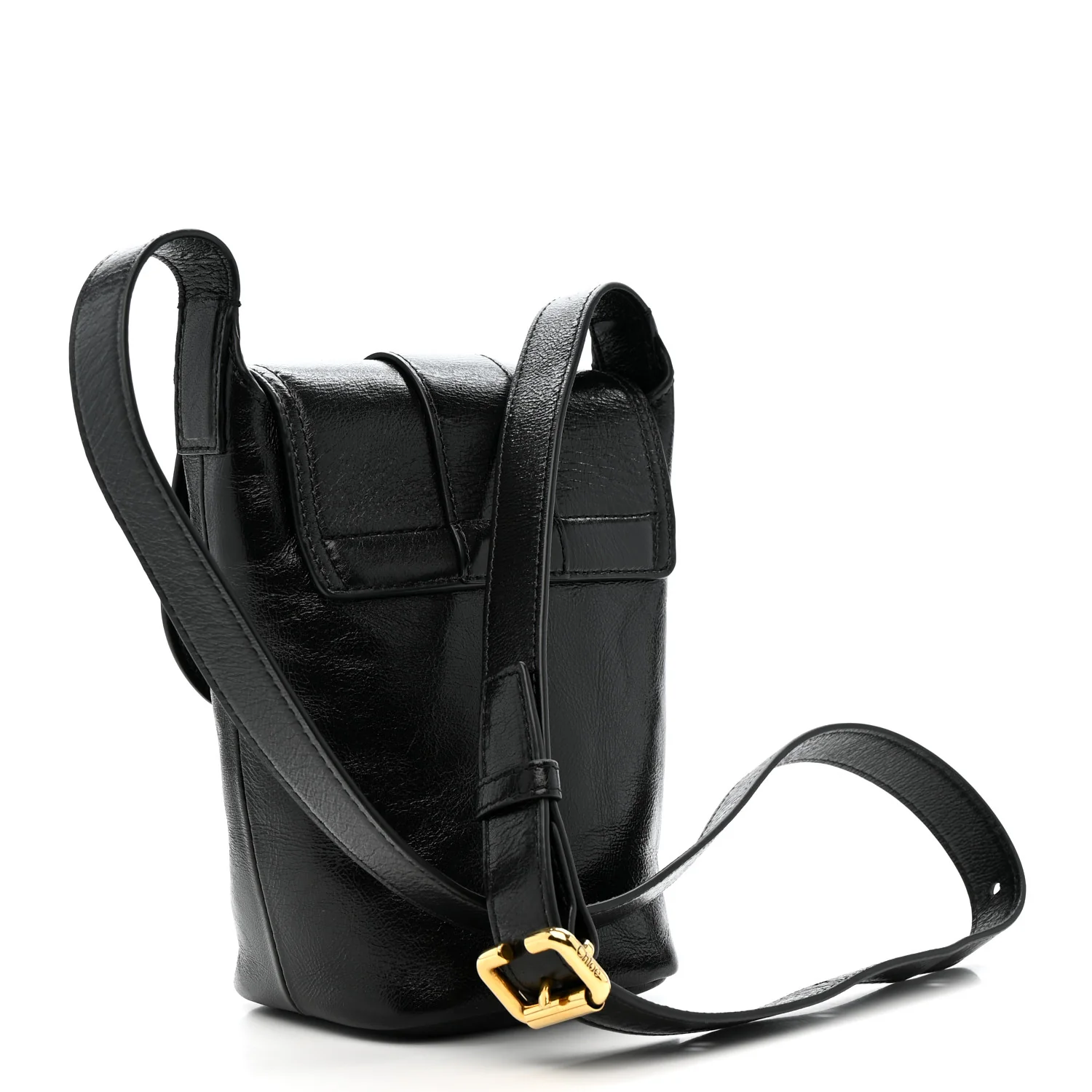 Shiny Calfskin Camera Crossbody Black