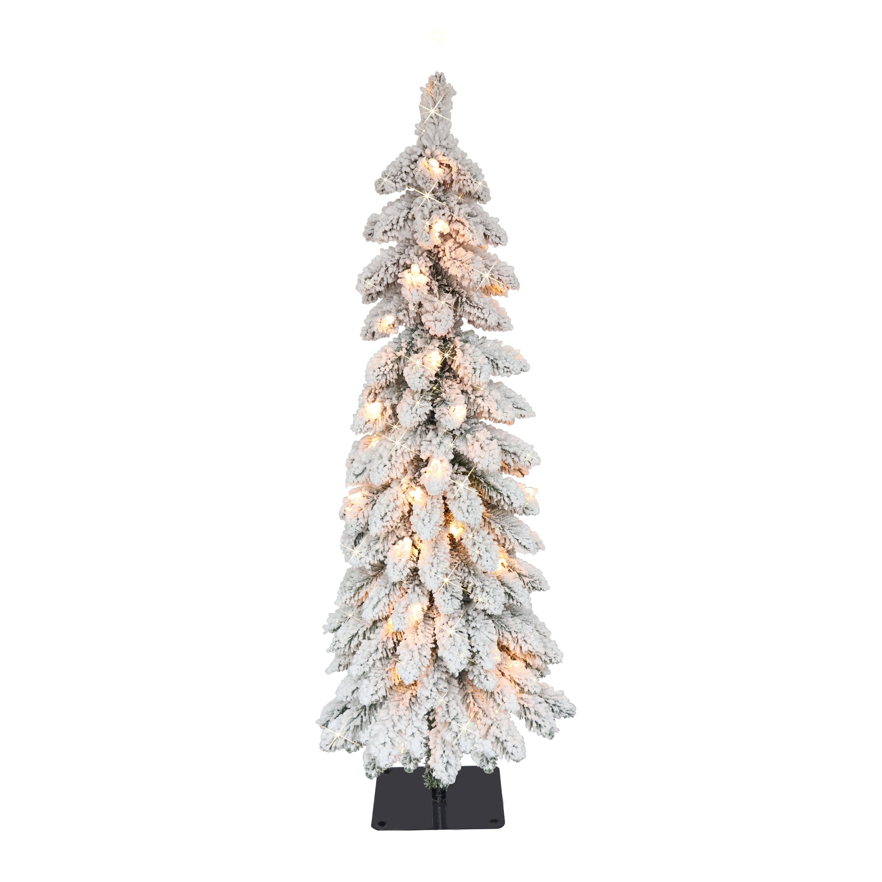 Puleo International Pre-Lit 3' Flocked Pencil Alpine Artificial Christmas Tree with 35 Lights, Green