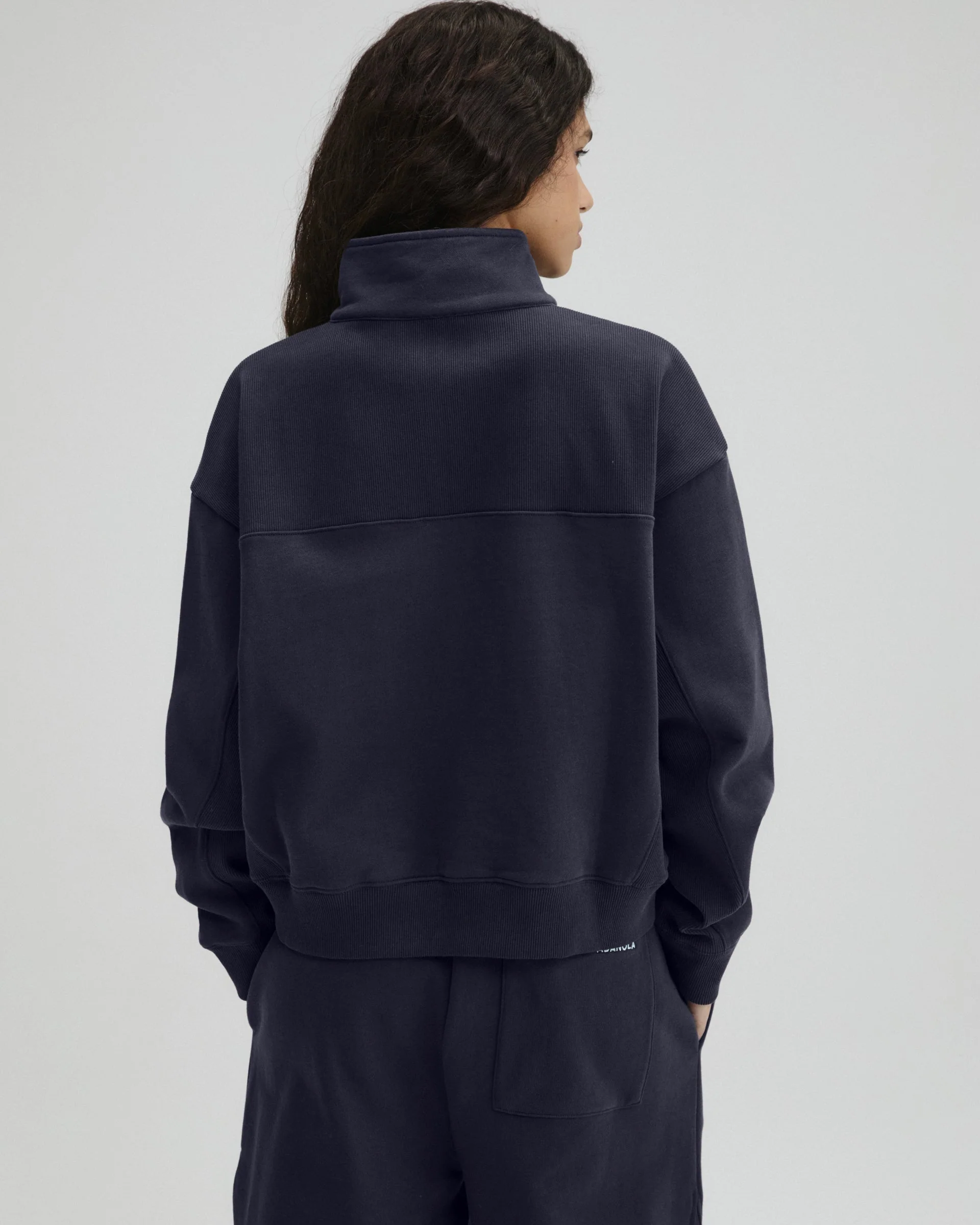 Ribbed Panel Funnel Neck Sweatshirt - Midnight Blue
