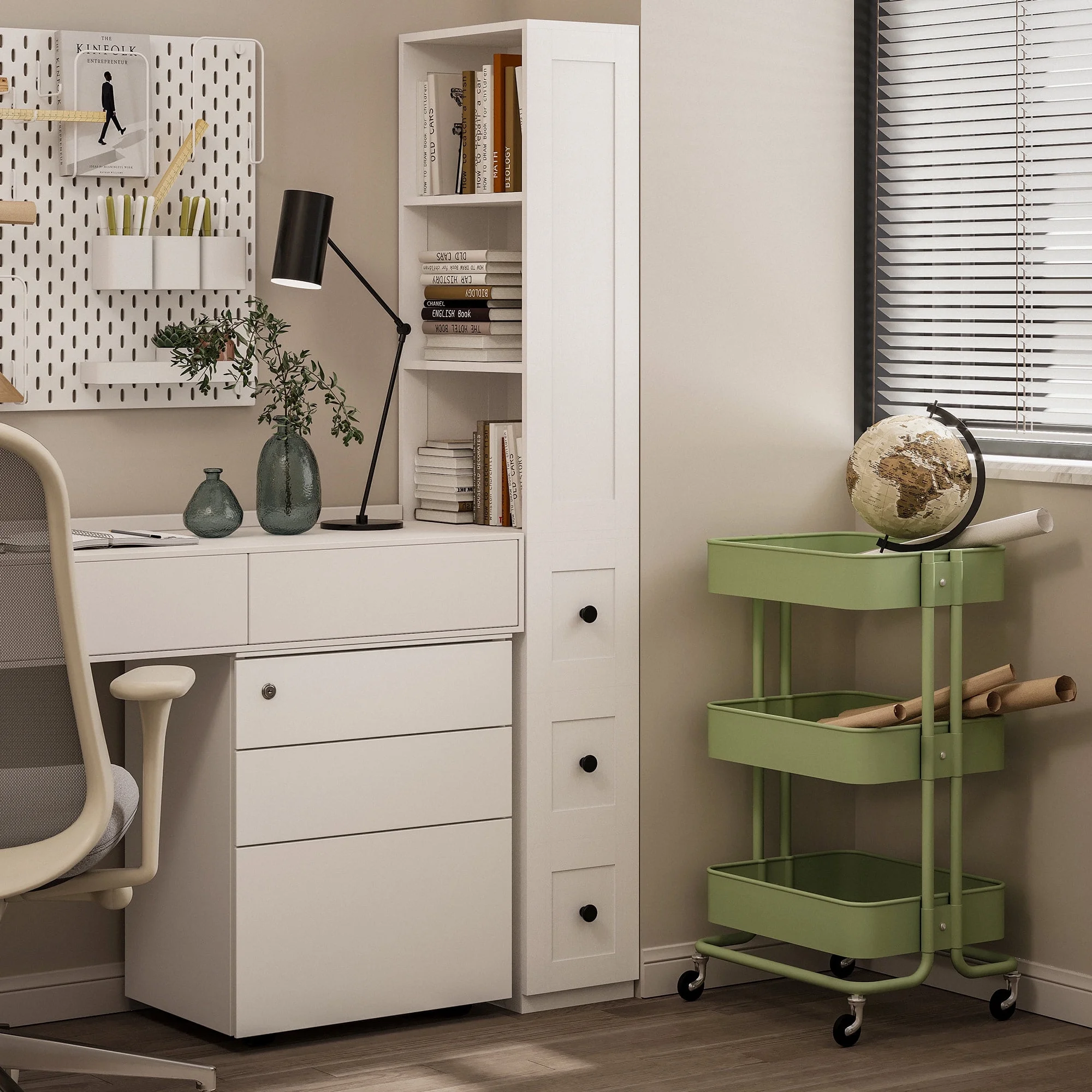 Bathroom Storage Cabinet, Tall Thin White Storage with 2 Adjustable Shelves 3-level Drawers for Home, Kitchen - Image 8