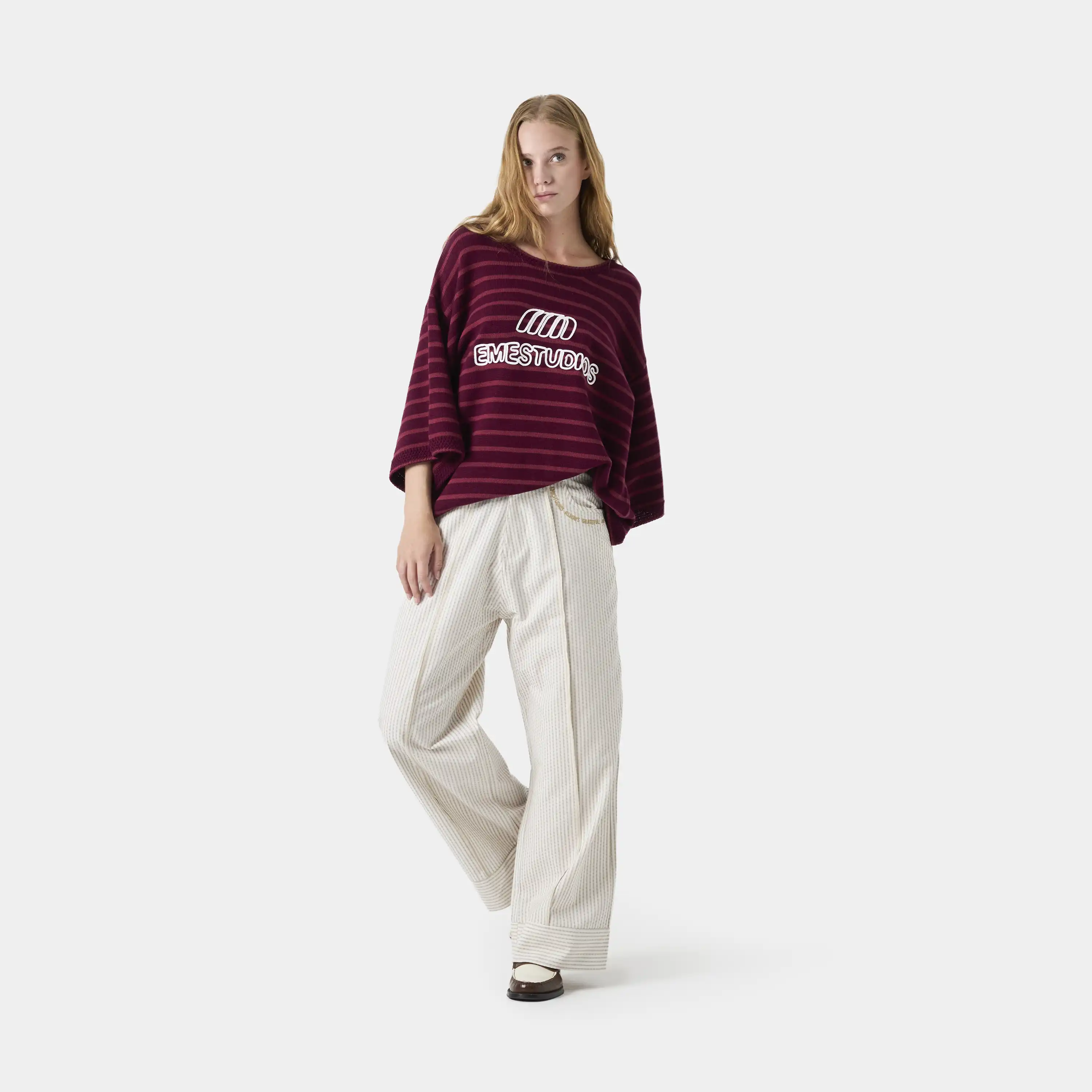 Striped Off Sand Baggy Pants