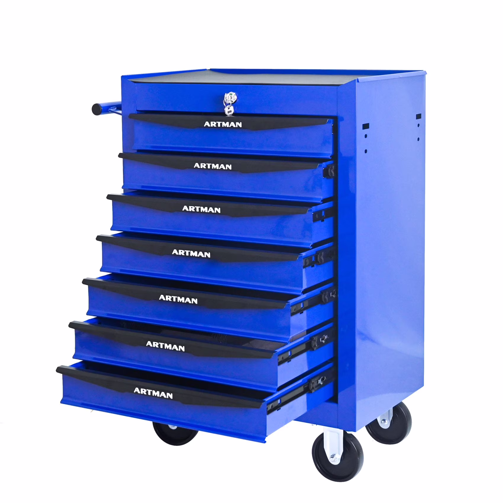 FARONZE Rolling Metal Tool Chest with 7 Drawers, 20 Steel Storage Cabinet with Ball Bearing Slides, Black and Blue Finish