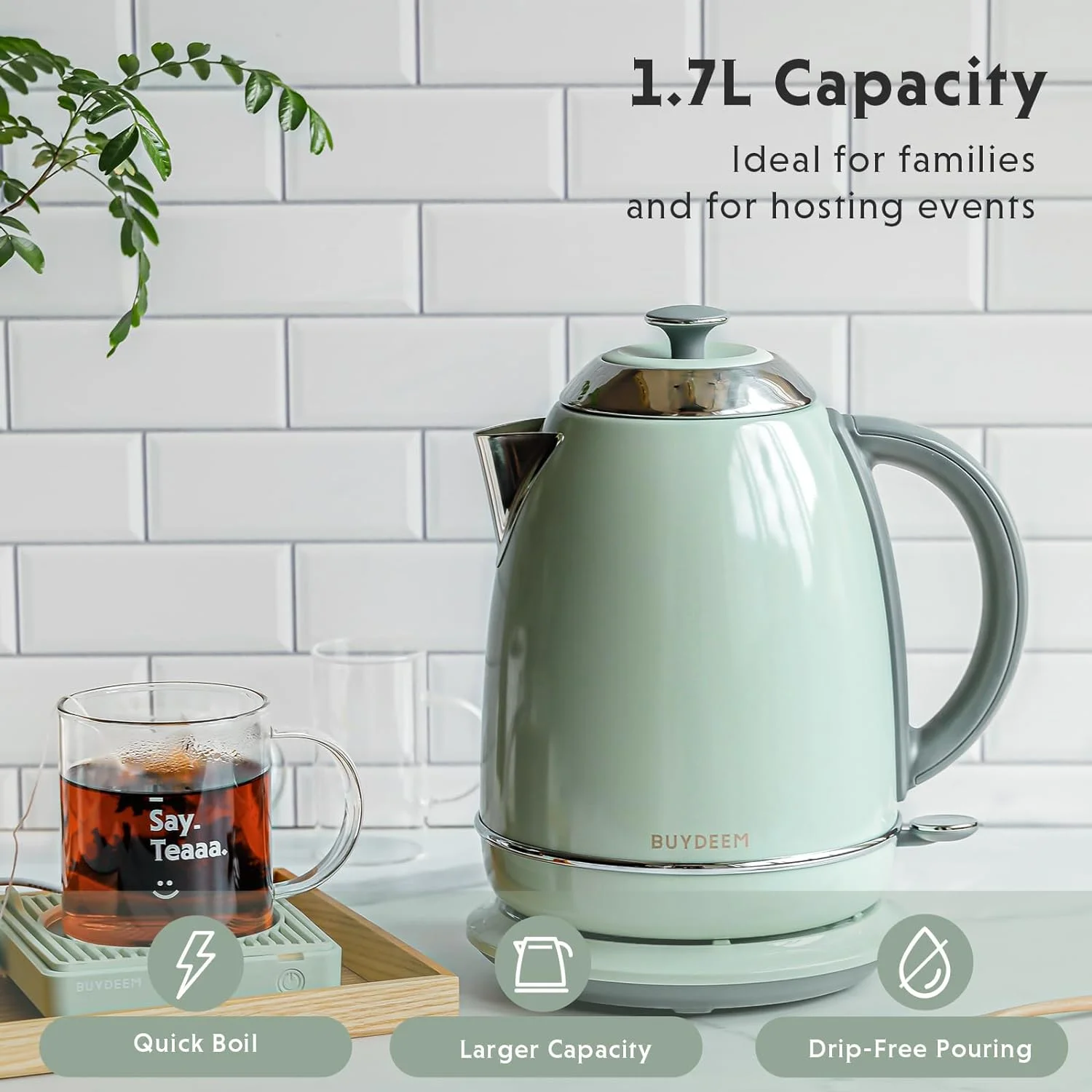 K640N Stainless Steel Electric Kettle with Auto Shut-Off Boil Dry Protection, 1.7L Cordless Hot Tea Water Boiler with Swivel Base, 1440W Fast Heating(Yellow) - Image 9