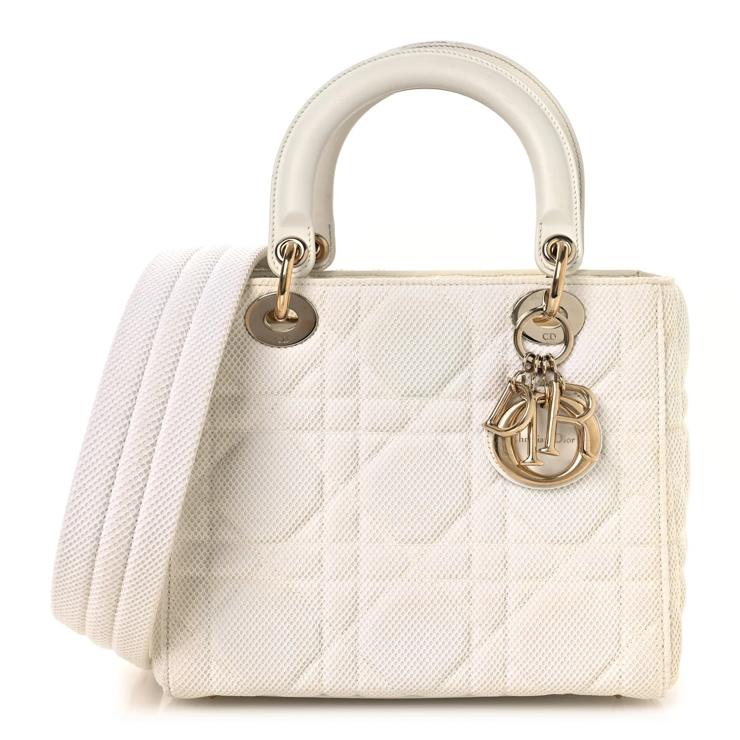 Macrocannage Technical Fabric Medium Lady Dior White