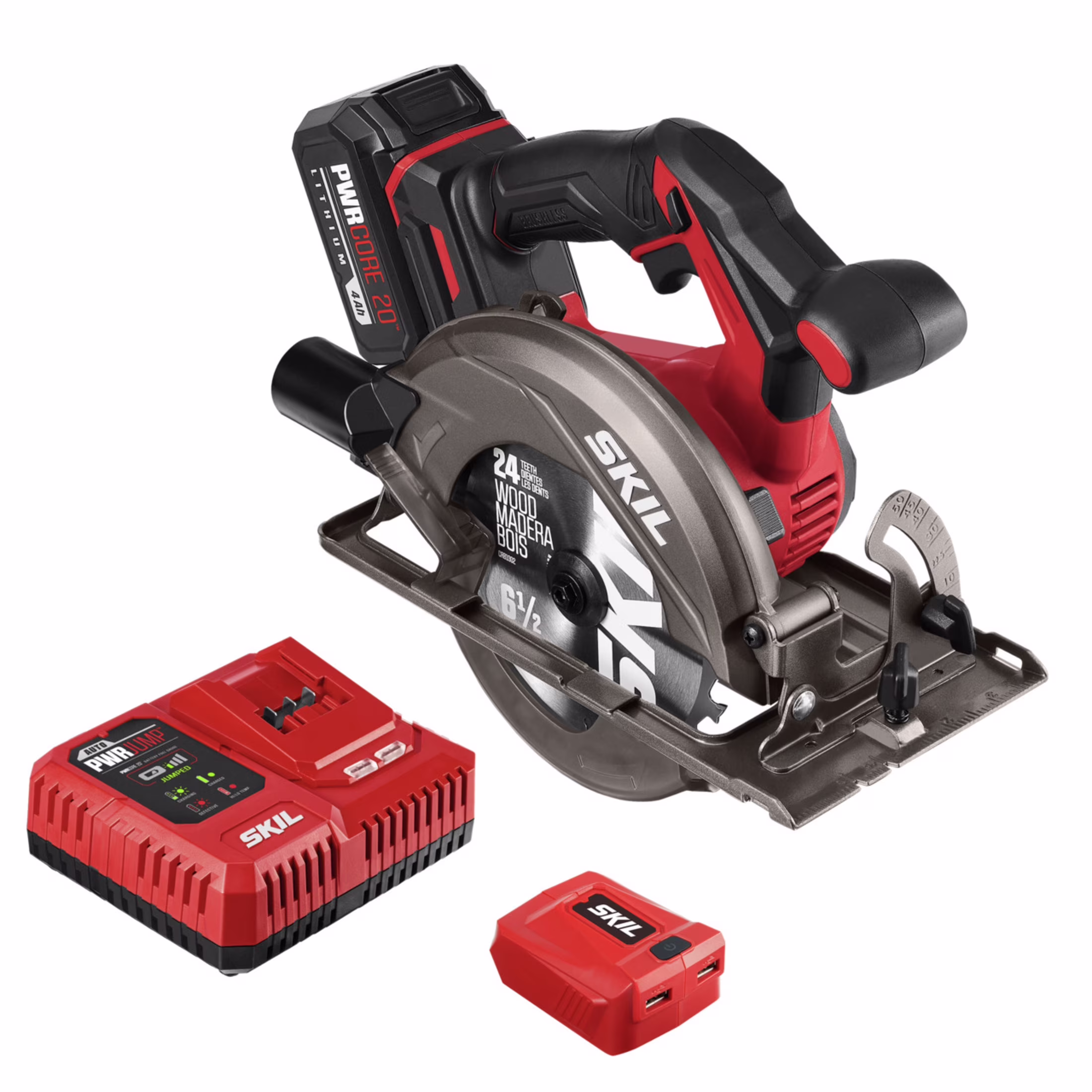 SKIL PWR CORE 20? Brushless 20-Volt 6-1/2'' Circular saw Kit with with 4.0 Ah Lithium Battery and PWR JUMP? Charger