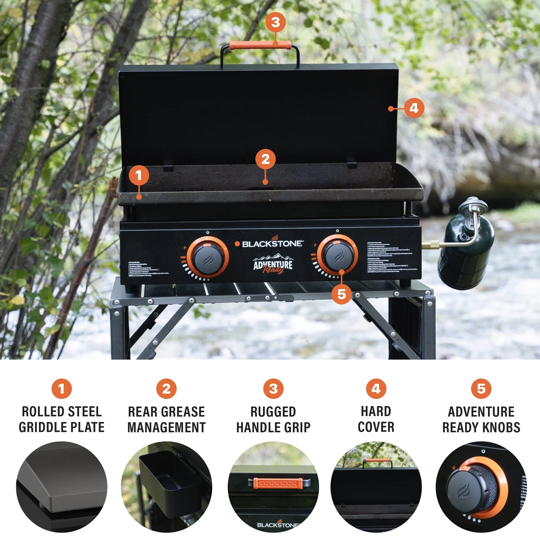 Adventure Ready 2 Burner 22" Propane Griddle with Hard Cover in Black(Black) Image 4