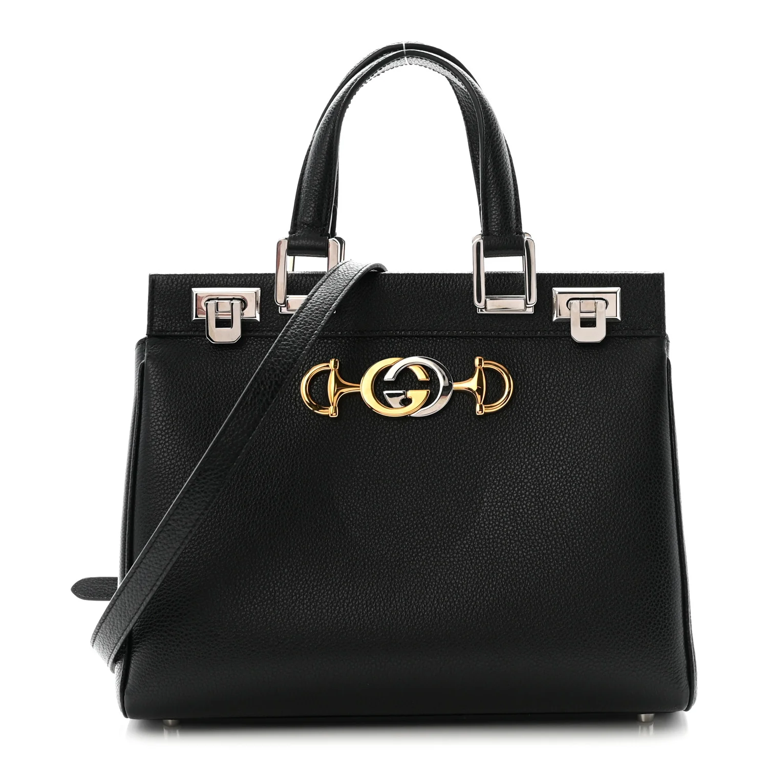 Grainy Calfskin Small Zumi Top Handle Bag Black