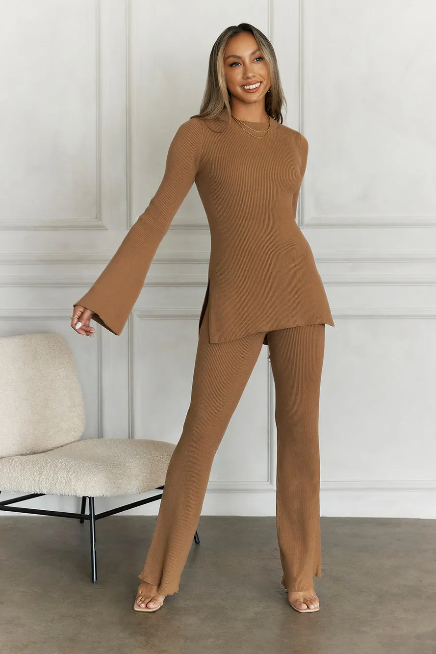 HELLO MOLLY Cosy Holidays Ribbed Pants Brown