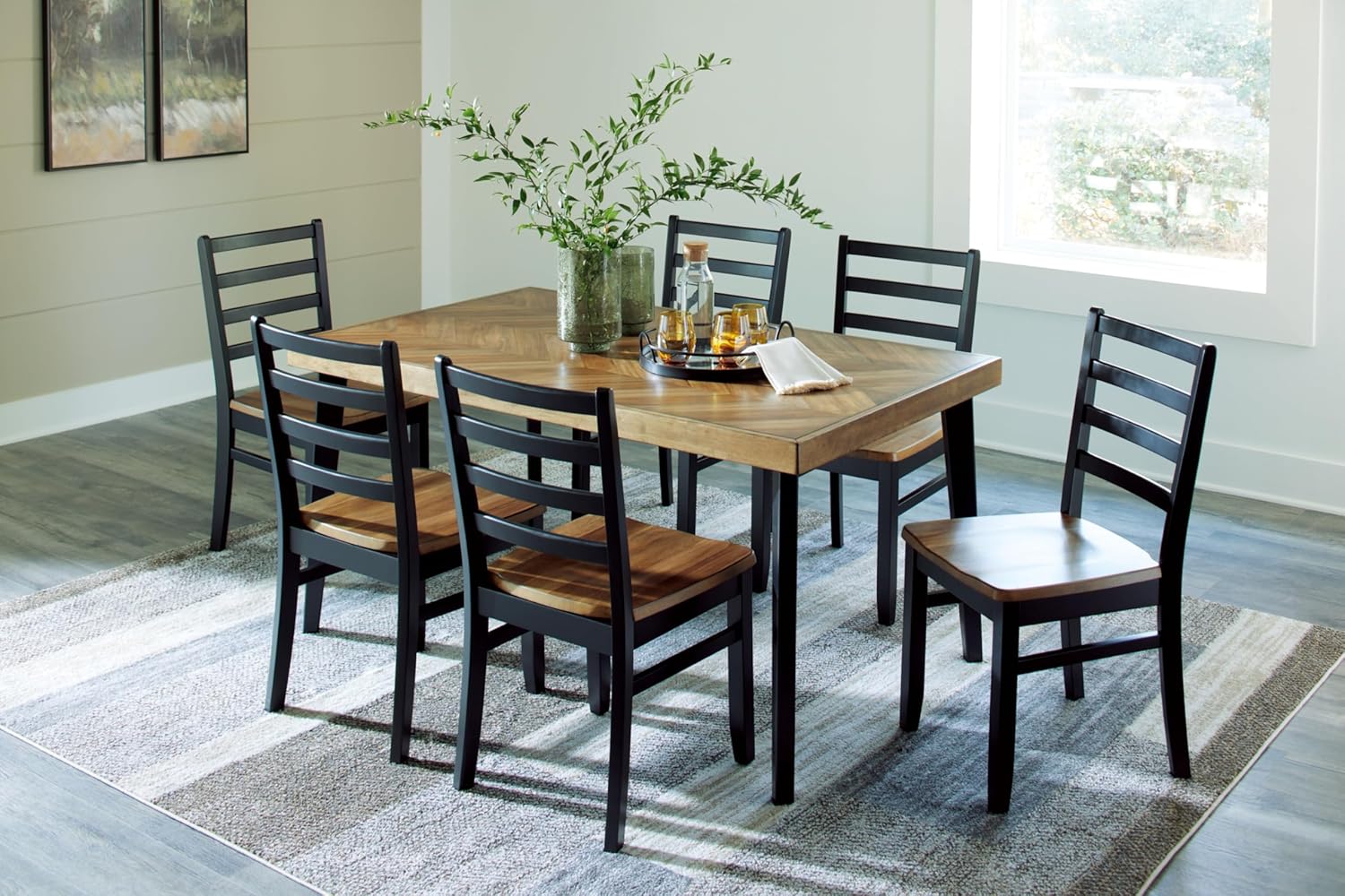 Signature Design by Ashley Blondon Rectangular Dining Room Table Set with 6 Chairs, Chevron Pattern, Tapered Legs, Seats 6, Wood, 60