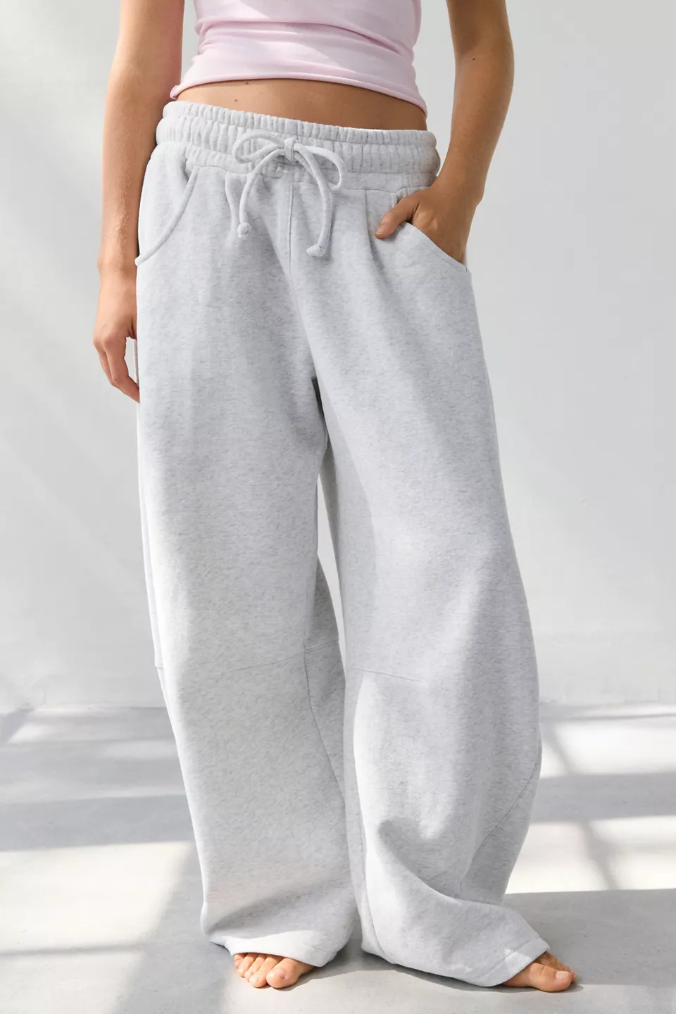 Out From Under Essential Barrel Leg Full Length Sweatpants-Heather Grey