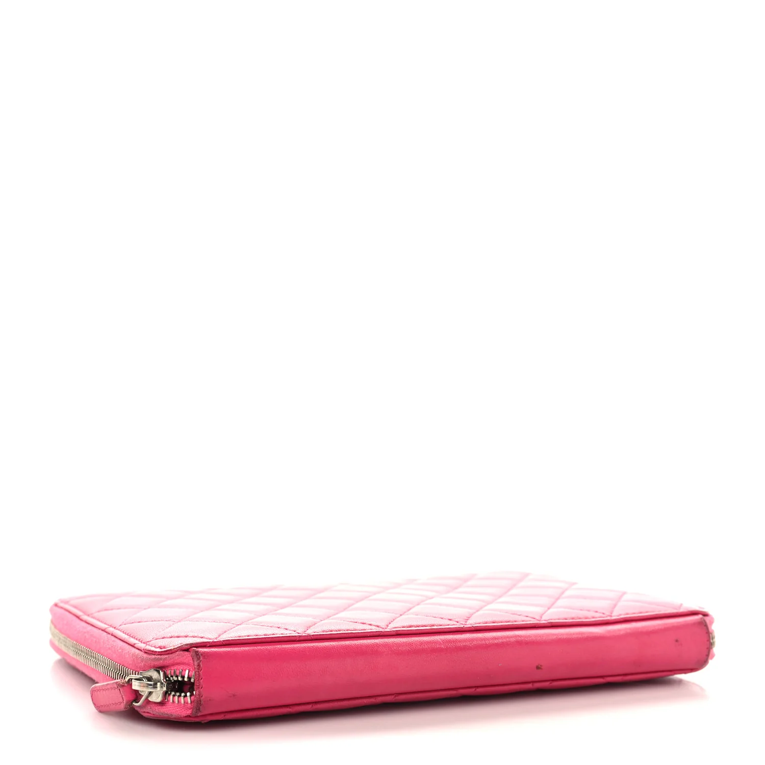 Lambskin Quilted Large Zip Around Organizer Wallet Pink