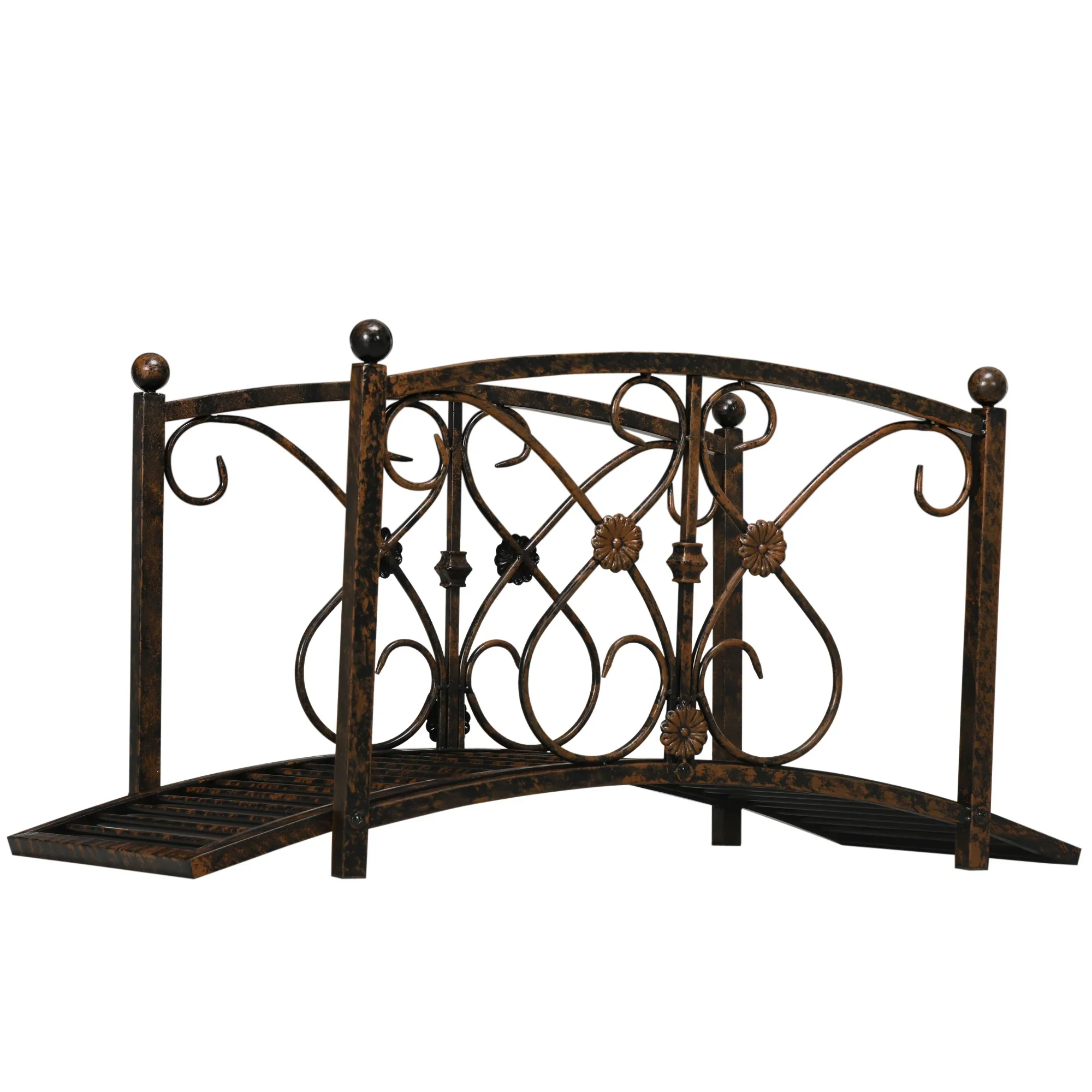 3.3ft Metal Garden Bridge, Decorative Classic Footbridge Pond Bridge with Safety Railing