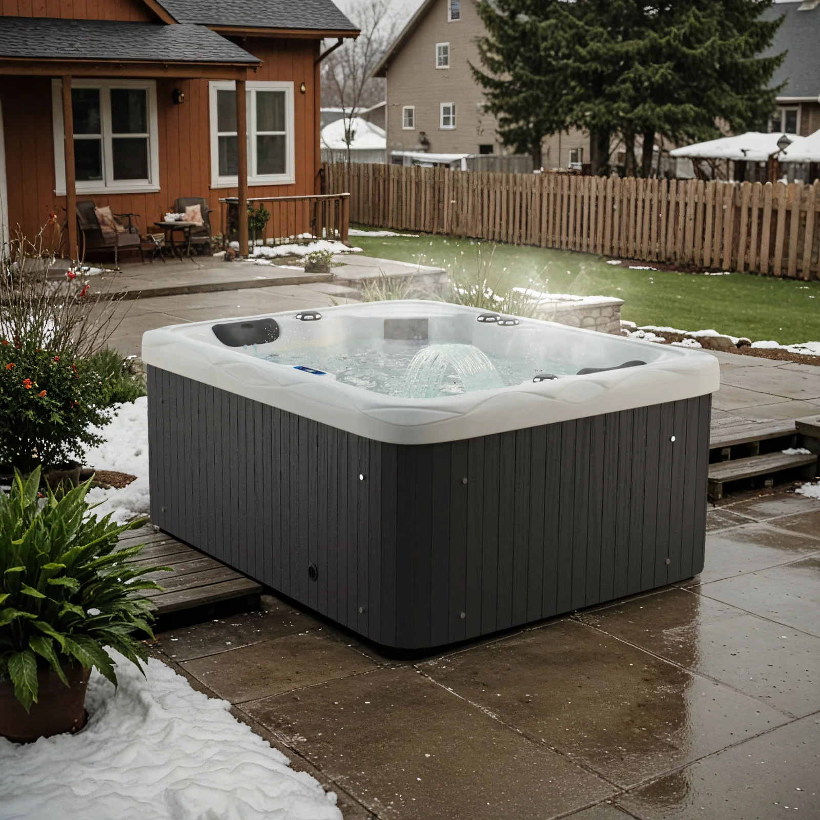 2 Person Home Spa Hot Tub for Outdoor, with 41pcs Massage Jets, LED lighting, Built-In Water Purification System, 900L, Black(2) - Image 2