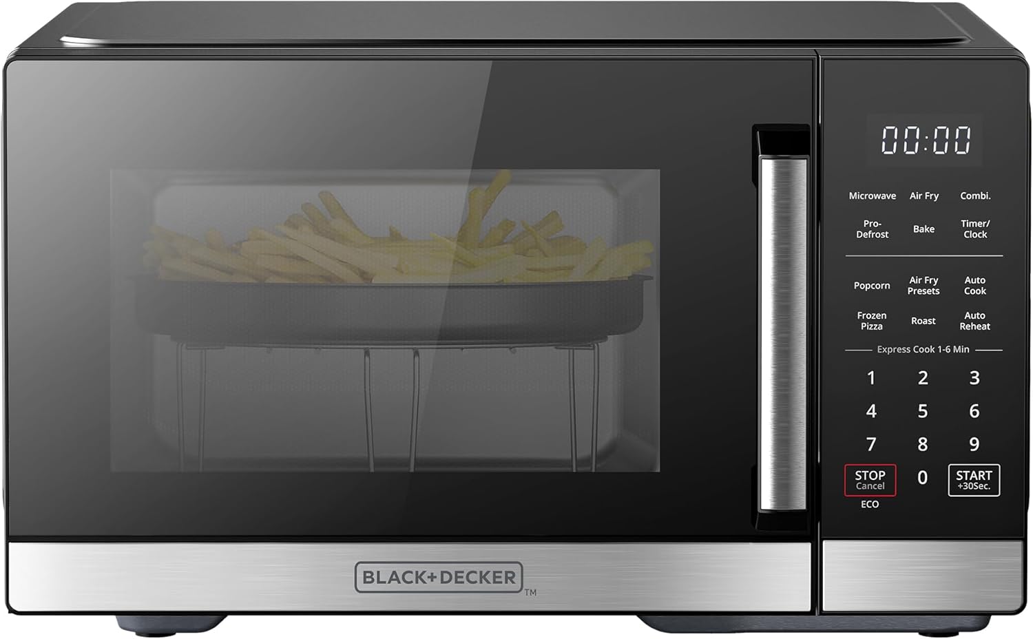 Ce four à micro-ondes 5 en 1 propose les fonctions de cuisson à air chaud, de cuisson combinée, de cuisson au four, de barbecue et de cuisson par convection. D'une capacité de 25 litres (0,9 pied cube), il est idéal pour une utilisation sur table. Fa