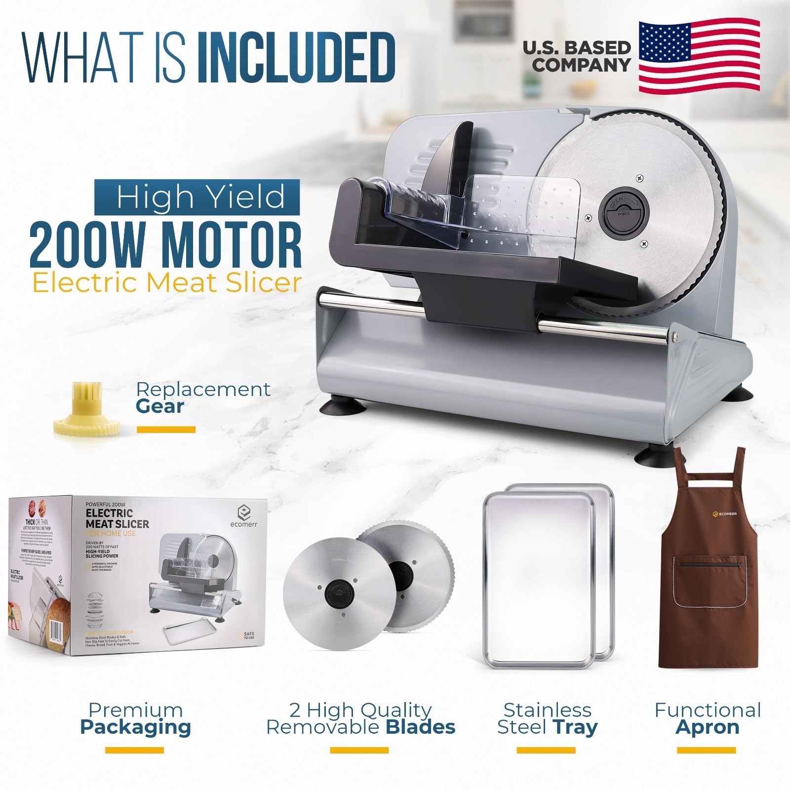 Meat Slicer, 200W Powerful Electric Food Slicer-Deli Meat Slicer Machine for Home Use for, Cheese, Bread, Vegetables-2 Round 7.5
