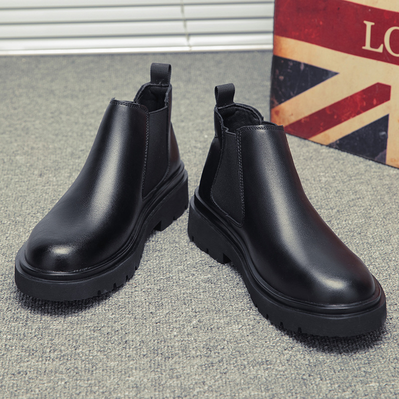 High-top Leather Thick-soled Short Boots