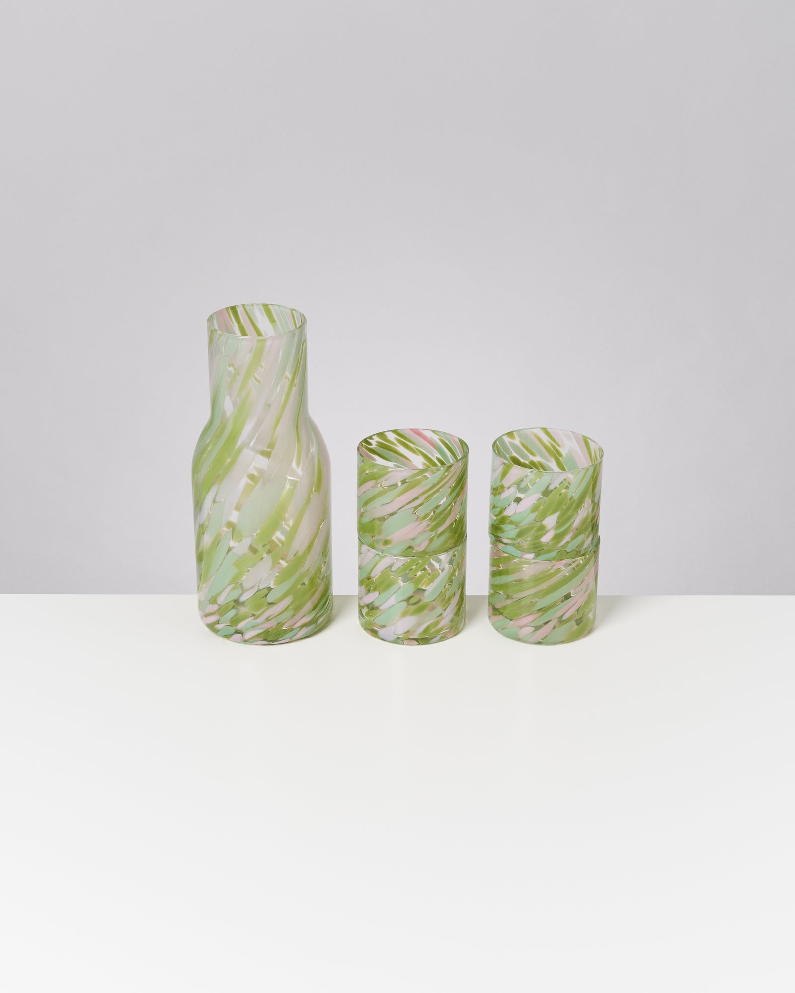 JOIA - SMALL GLASS DROPS GREEN PINK SET OF 5
