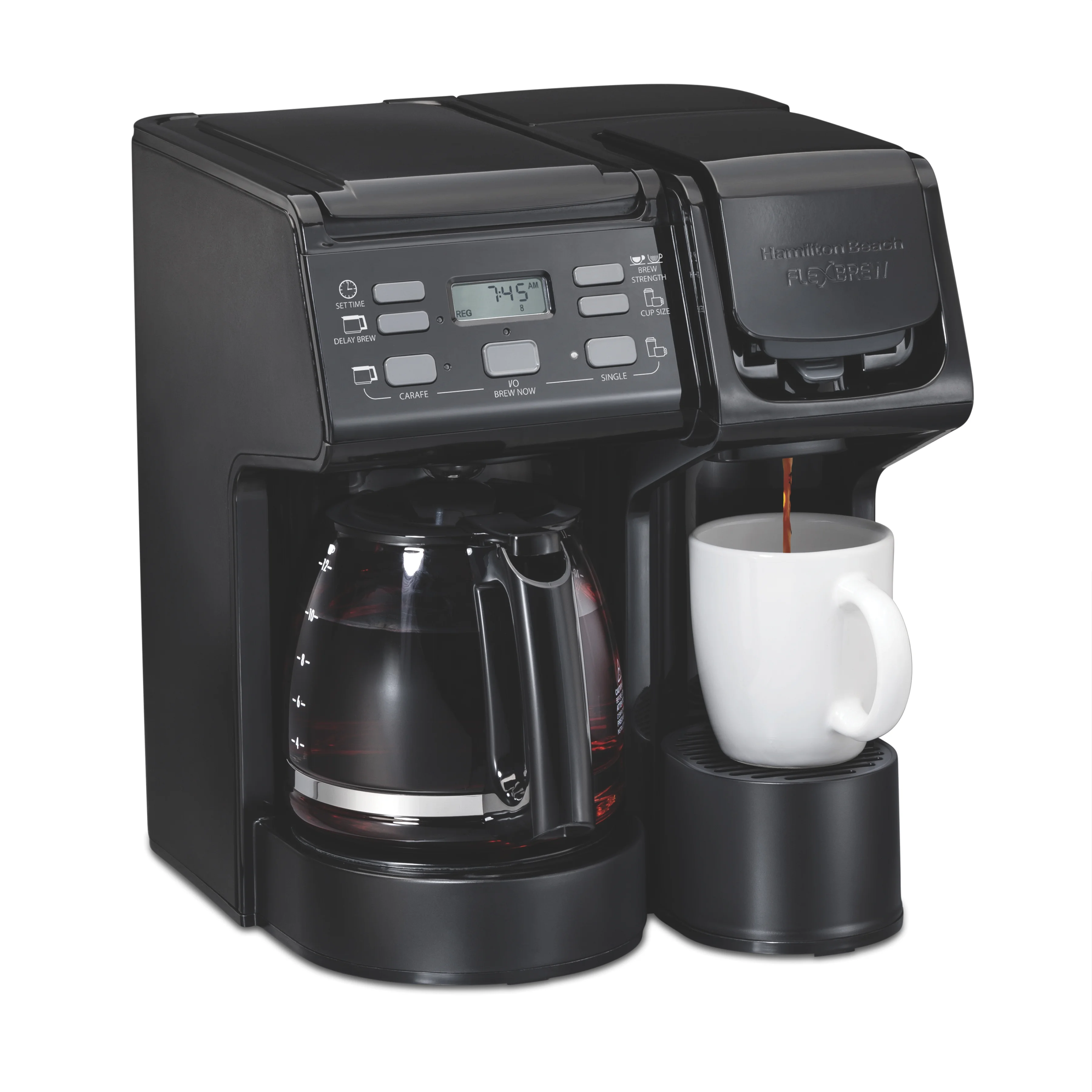 Hamilton Beach Flexbrew Coffee Maker, K Cup Pod Compatible Single Serve Coffee Maker & 12 - Cup Coffee Pot, Black