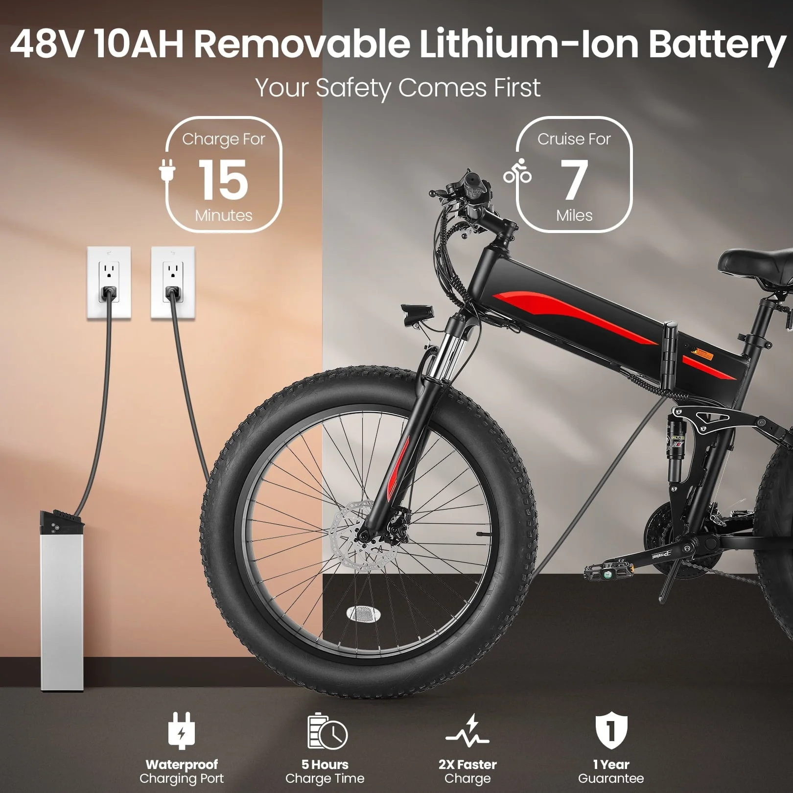 Electric Bike, 26"x4" Fat Tire Electric Bike for Adults 500W Ebike Foldable Adult Electric Mountain Bicycles with 48V 10Ah Battery, Lockable Suspension Fork, 21 Speed Gears - Image 3